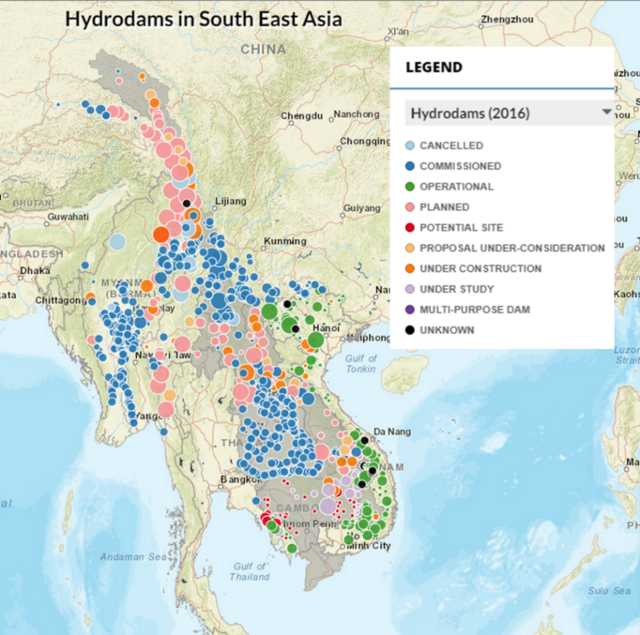 Vị trí các dự án thủy điện ở Đông Nam Á, Phạm Phan Long soạn ra từ OpenDevelopmentMekong