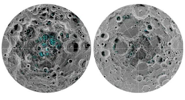 foto da Nasa mostra lua com pontos verdes, onde estaria o gelo