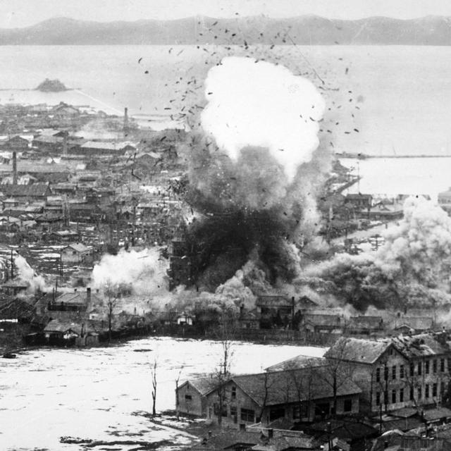 US bombs fall on logistics depots in Wonsan, North Korea, 1951