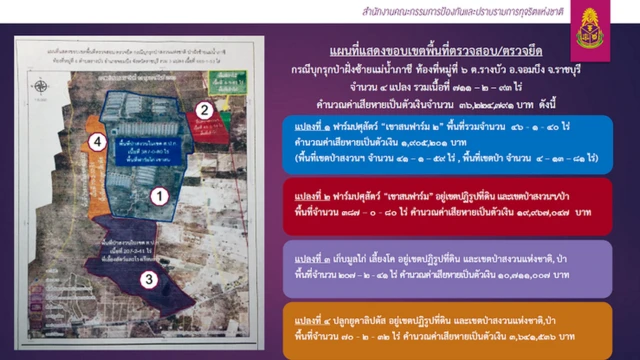 แผนที่แสดงผลการตรวจสอบที่ดินในความครอบครองของ น.ส. ปารีณา