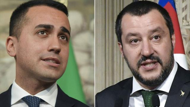 M5S leader Luigi Di Maio (L) and the League leader Matteo Salvini