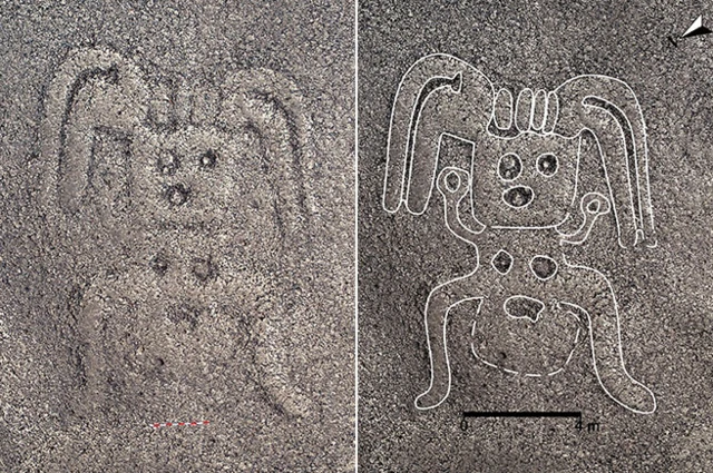 หนึ่งในภาพลายเส้นที่ค้นพบใหม่มีโครงสร้างคล้ายรูปมนุษย์