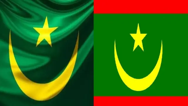 علم الجمهورية الموريتانية حاليا (يمين) وعلمها القديم (يسار).
