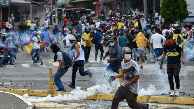 Manifestantes en Cali, Colombia. Mayo 2021