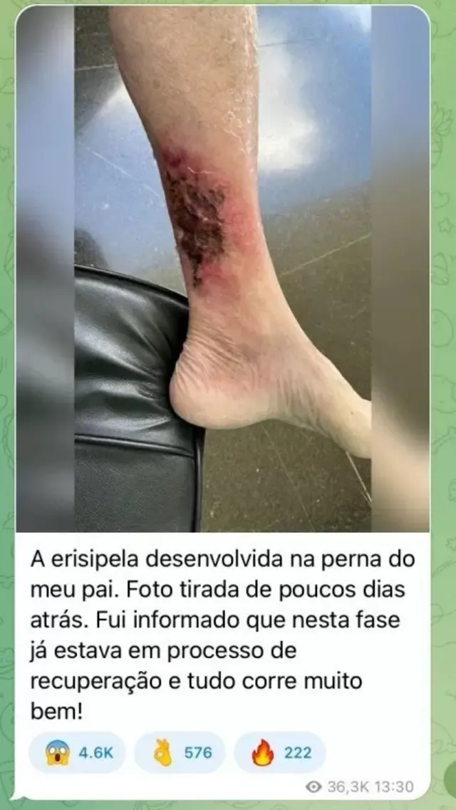 A postagem compartilhada pelo vereador Carlos Bolsonaro no Telegram