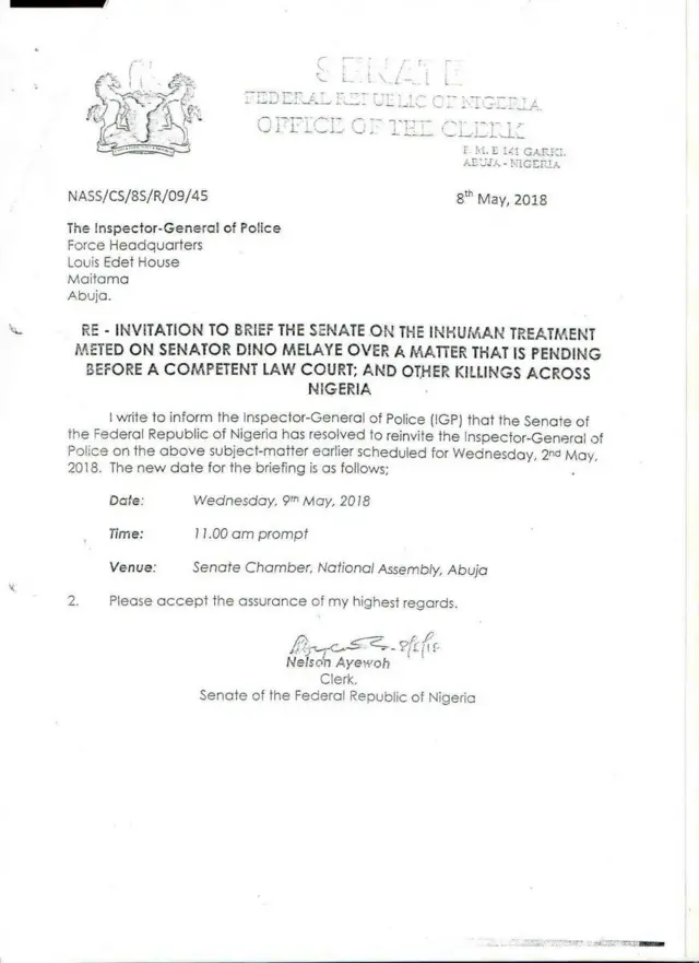 Letter from senate to Police