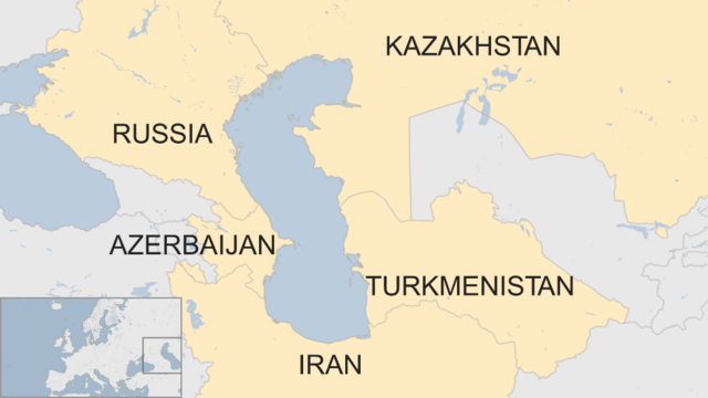 Map showing the Caspian Sea and the five bordering states