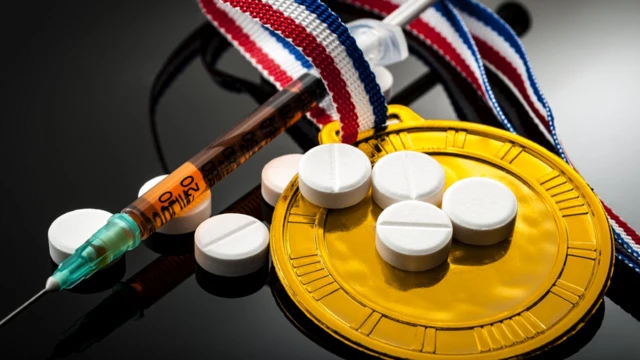 Olympic gold medal pills and a syringe