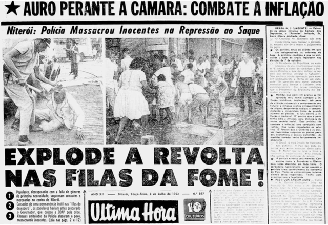 Manchete do Última Hora diz 'Explode a revolta nas filas da fome'. 3apostas esportivas aviatorjulhoapostas esportivas aviator1962