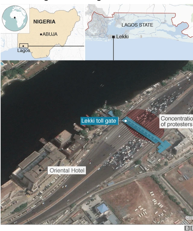 Graphique montrant le lieu de la manifestation à Lagos, Nigéria