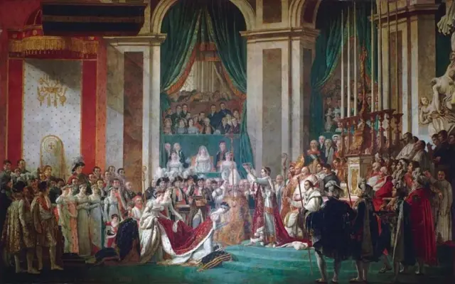 Le moment où Napoléon couronne Joséphine, représenté par l'artiste Jacques-Louis David.