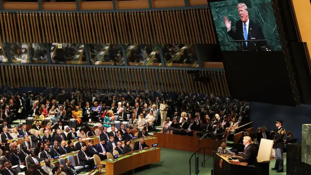 ఐక్యరాజ్యసమితిలో ప్రసంగిస్తున్న ట్రంప్ / Trump speaking in United Nations
