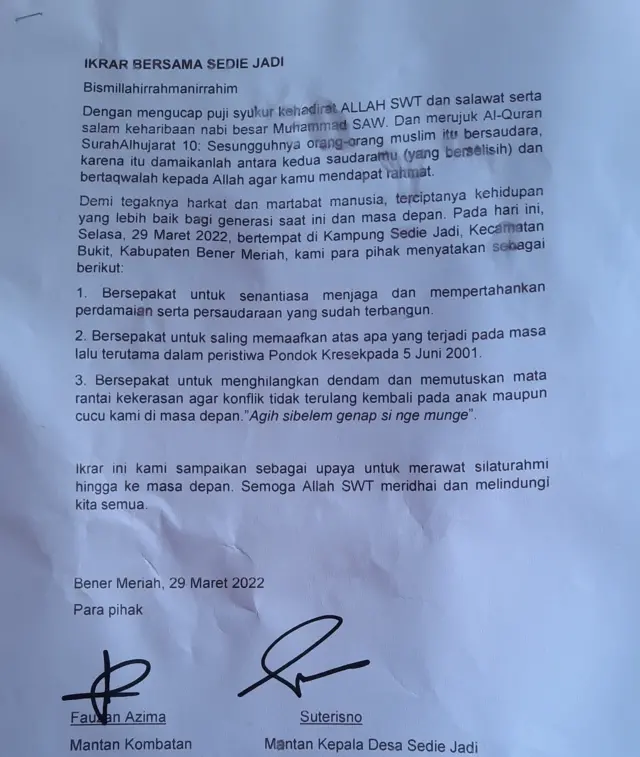 Rekonsiliasi di Bener Meriah Aceh