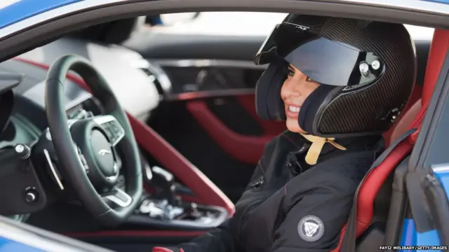 Saudi female racing driver, Aseel Al Hamad marks the end of the ban on women drivers in Saudi Arabia with a special drive in a Jaguar F-TYPE on June 21, 2018 in Riyadh, Saudi Arabia.