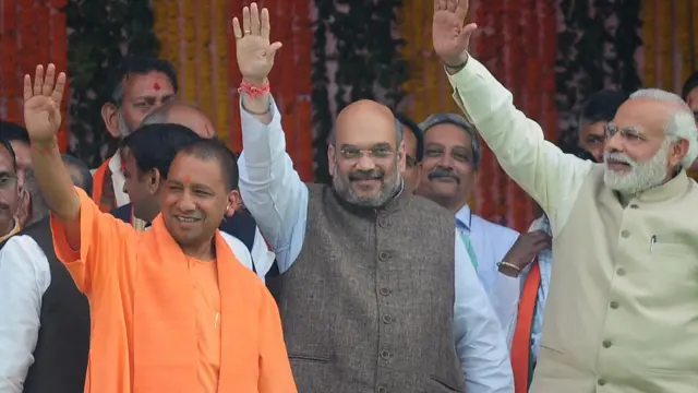યોગી આદિત્યનાથ, અમિત શાહ અને નરેન્દ્ર મોદી