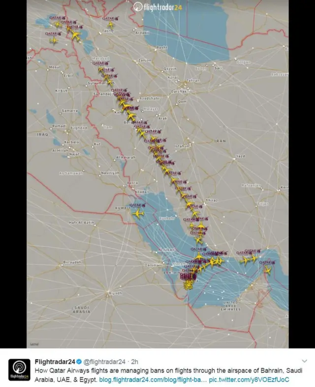 Flightradar24追踪卡塔尔航空截屏