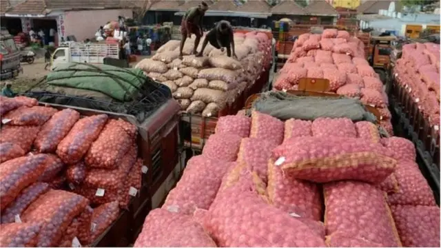 ડુંગળીના જથ્થાબંધ માર્કેટનો ફોટોગ્રાફ