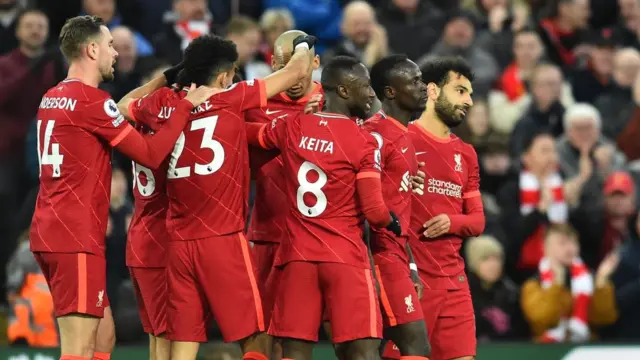 Liverpool celebrating against West Ham