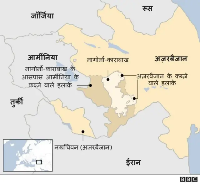 आर्मीनिया और अज़रबैजान का नक़्शा