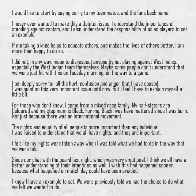 డికాక్ లేఖ