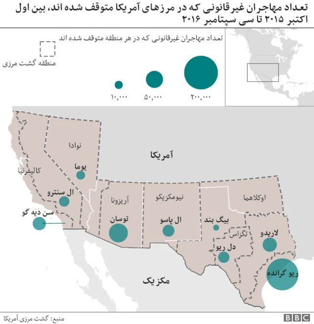 نقشه مرز آمریکا با مکزیک