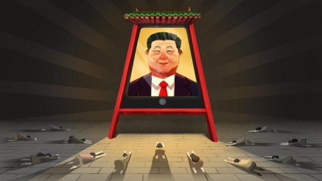 Ilustraçãoroleta de parque de diversãopessoas louvando imagem do líder chinês Xi Jinping