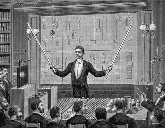 发明家尼古拉·特斯拉（1856 -1943 ) 在巴黎物理学会和国际电工学会演讲