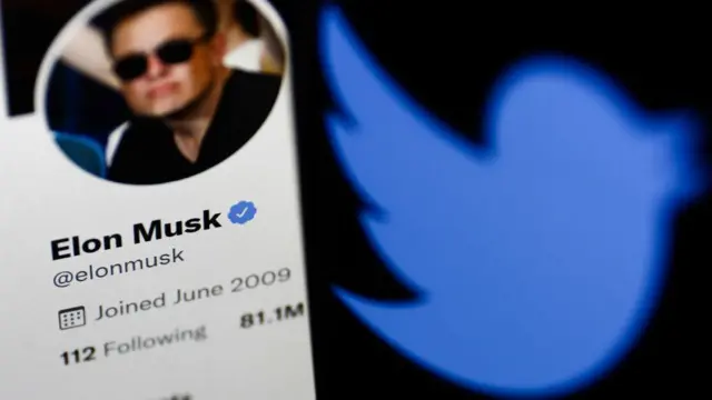 Foto combination of Elon Musk Twitter handle and logo