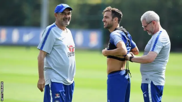 Cesc Fabregas and head coach Maurizio Sarri