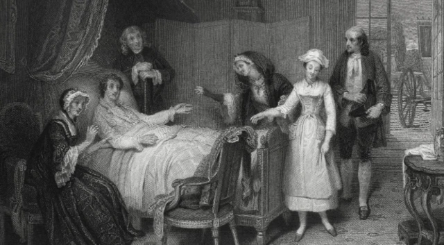 رجل تزوره النساء وهو مستلقٍ على فراشه