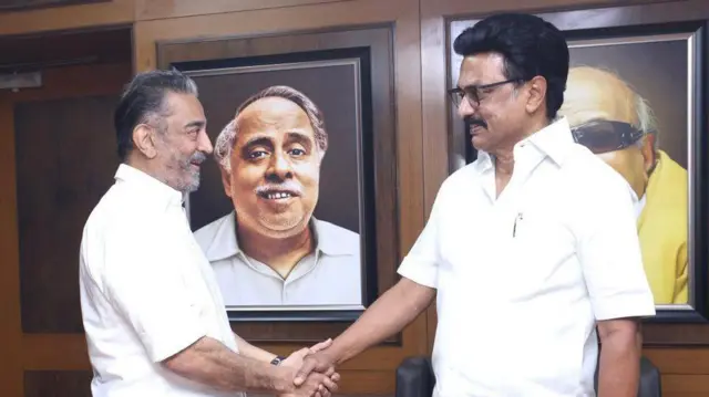 முதலமைச்சர் ஸ்டாலினுடன் மநீம கட்சி தலைவர் கமல்ஹாசன் 