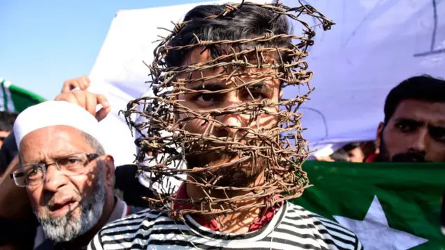 সংবিধানের ৩৭০ ধারা তুলে নেওয়ার প্রতিবাদে কাঁটাতারের মুখোশ পরে বিক্ষোভ - ফাইল চিত্র