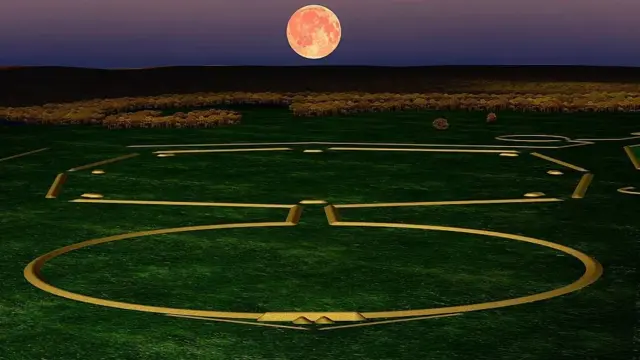 Ilustração das formações geométricas de terra da cultura Hopewell