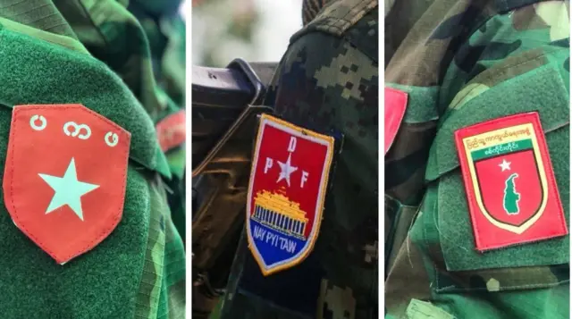 NUG ကာကွယ်ရေးဝန်ကြီးဌာနအောက်က တပ်ဖွဲ့များ၊ နေပြည်တော် PDF နဲ့ စစ်ကိုင်းပြည်သူ့ကာကွယ်ရေး ပကဖ သင်တန်းဆင်းပွဲက တပ်ဖွဲ့တွေရဲ့ ဘတ်တံဆိပ်တွေ (ပုံဟောင်း)