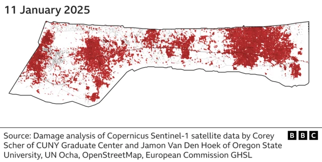 Map for Gaza from 11 January 2025 wey show di damaged areas