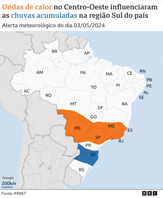 Gráfico mostra ondawin roletacalor na região central e os riscoswin roletachuva na região Sul