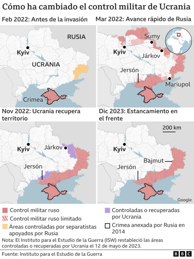 Gráfico de los avances en la guerra de Rusia y Ucrania