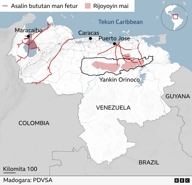 Taswirar Veneuela da ke nuna iyakokinta da Colombia, Brazil da kuma Guyana.