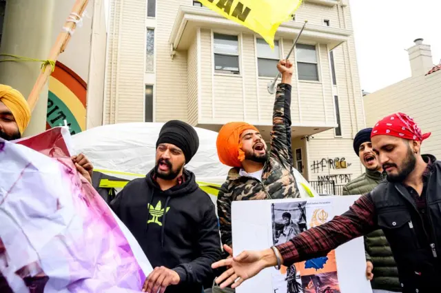 সানফ্রান্সিসকোতে ভারতীয় কনস্যুলেটের সামনে খালিস্তান সমর্থকরা