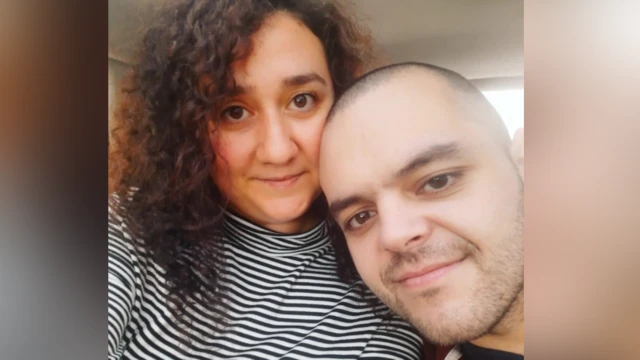 Diana Okovyta with her fiancé Aiden Aslin after his return to the UK