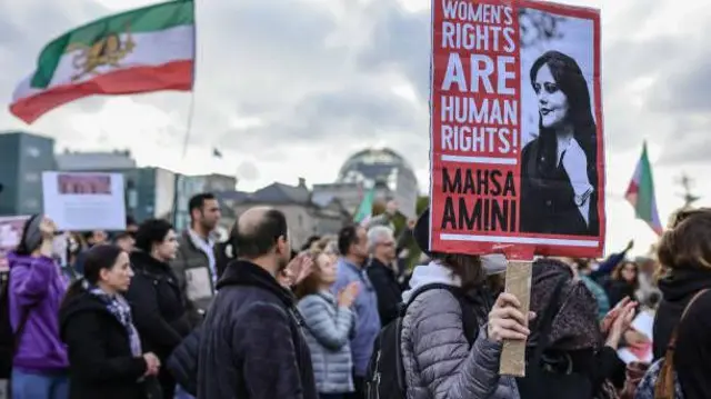 Solidarity demonstration in Berlin, Germany with protests inside Iran over the killing of Mahsa Amini