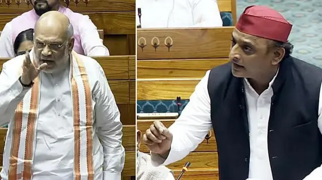 સંસદમાં વક્ફ સુધારા બિલ પર ચર્ચા દરમિયાન અમિત શાહ અને અખિલેશ યાદવ 