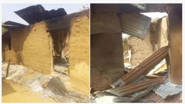 Aworan ọkan ninu awọn ile ti wọn dana sun