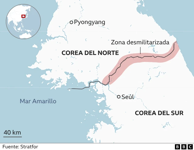 Mapa de Corea del Norte y Corea del Sur