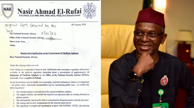 Foto of di letter wey Nasir El-Rufai write to NSA and foto of Nasir Ahmad El-Rufai