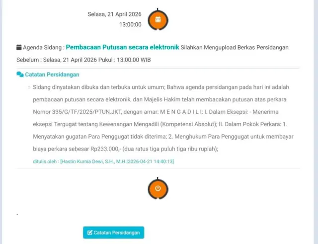 PTUN memutuskan tidak menerima gugatan koalisi sipil.