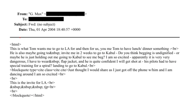 کابل ته د سفر په تړاو د ګیلین مکسوېل برېښنالیک