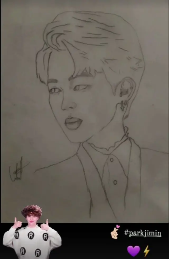 نقاشی چهره پارک جیمین که توسط آرمیتا کشیده شده 