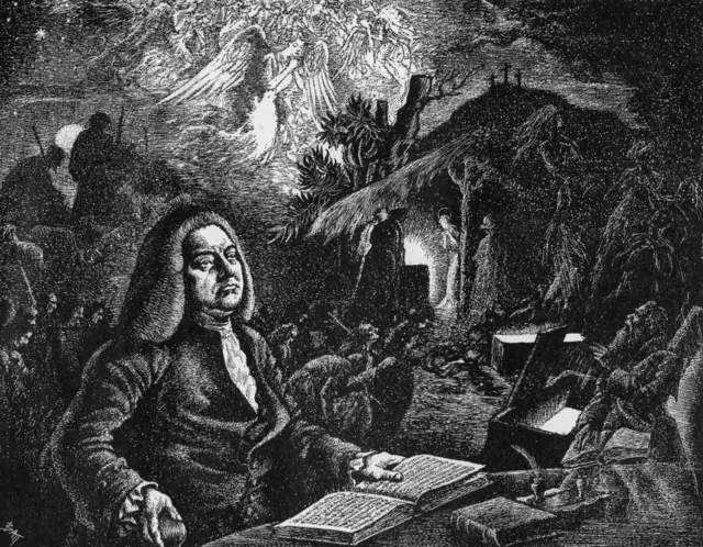 Ilustración del siglo XVIII de la supuesta inspiración divina que tuvo Handel para escribir "El Mesías".