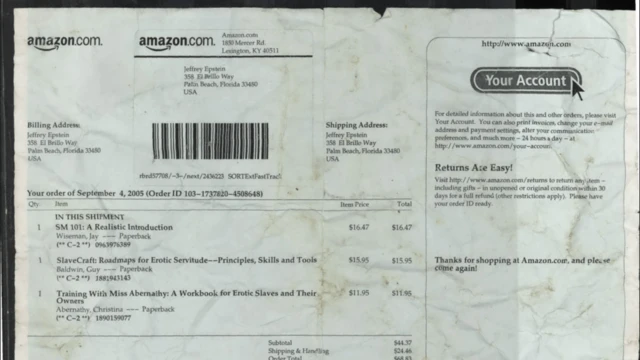 Documento en el que figura una dirección de Epstein